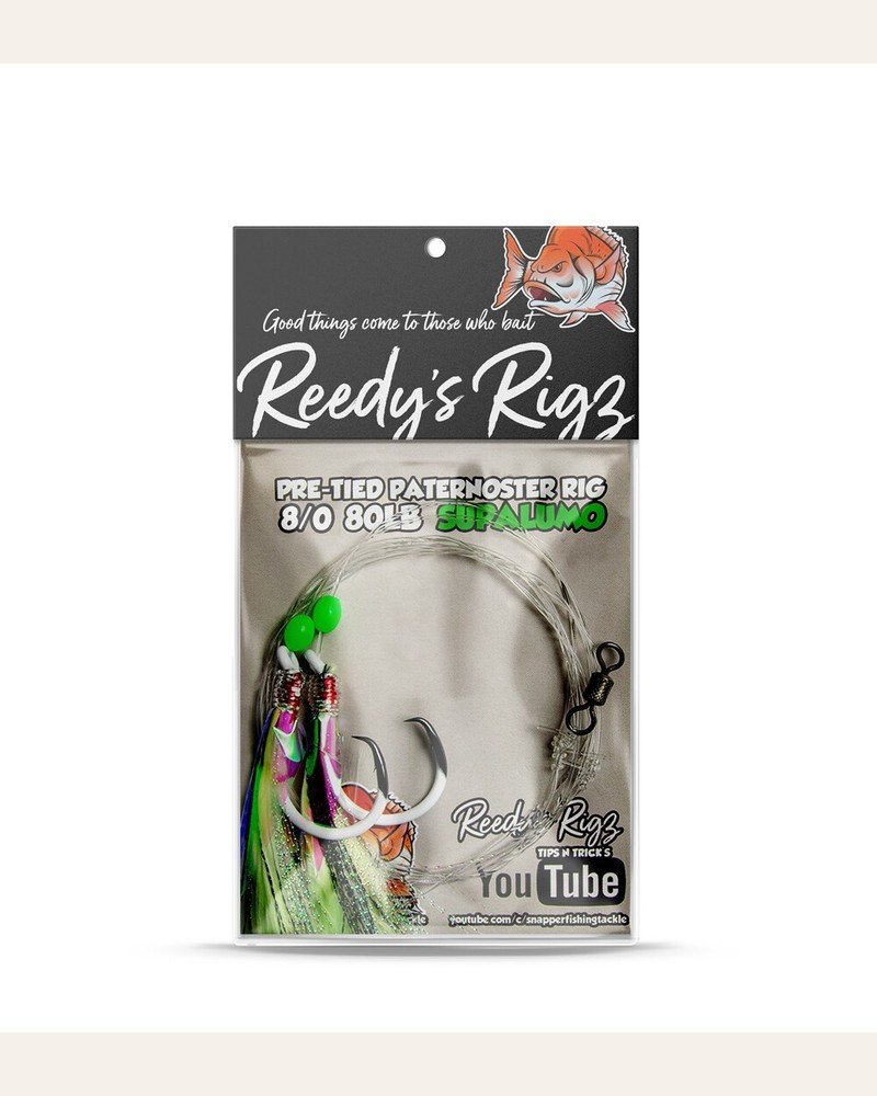 Reedy's Rigs ULTRA Snapper Rig 10 Pack — pre-tied flasher paternoster, choice of 5 colours and 5 hook sizes 4/0–8/0, for Port Phillip Bay snapper and gummy sharks
