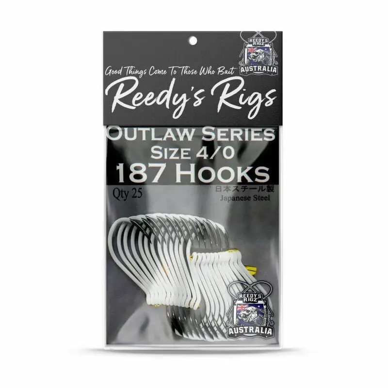Reedy's 187 LumoHooks 4/0 25-pack — Outlaw Series Japanese steel suicide hooks with white lumo coating for NSW snapper, mulloway and reef species