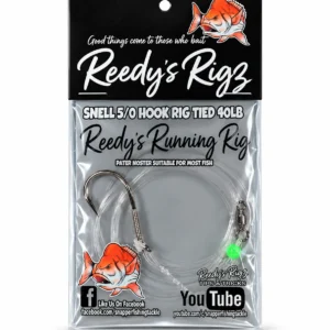 Reedy's Running Rig 2 pack, pre-tied with a snelled 5/0 187 hook on 40lb leader, swivel and green bead