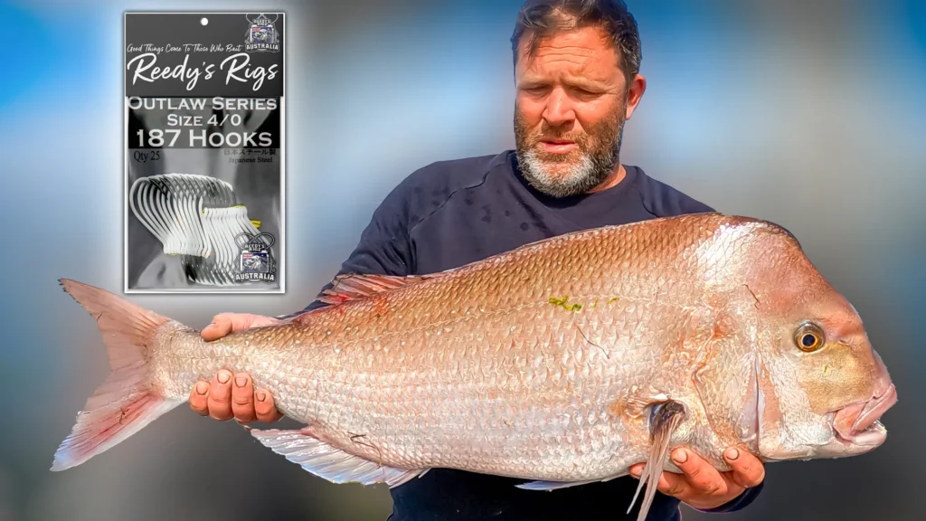 9kg snapper, 20lb snapper, snapper caught on 187 hook, big snapper Westernport, Reedy’s Rigs 187 hook, best snapper hook, fishing hook for snapper, trophy snapper Victoria