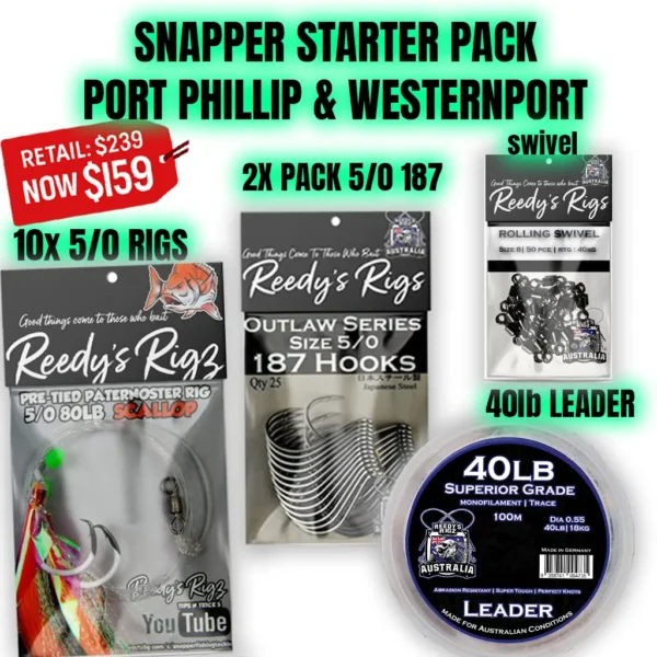 Best Snapper Rig Starter Pack – rigs, 187 hooks, leader & swivels for Port Phillip & Westernport