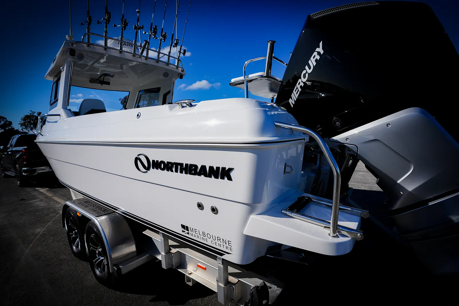 Northbank fishing boat with Mercury outboard on display at the Two Bays Snapper Challenge 2026