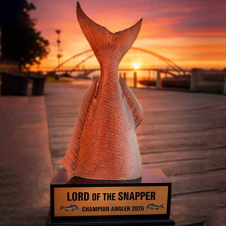 Two Bays Snapper Challenge 2026 Club Challenge champions trophy, awarded to the Victorian fishing club with the longest combined snapper total across Port Phillip Bay and Western Port